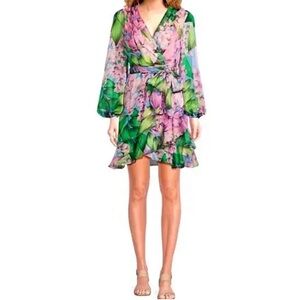 Alex Marie Vibrant Green and Pink Long Sleeve Dress
